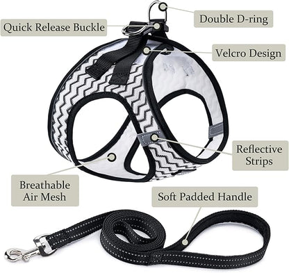 Dog Harness with Leash Set, No Pull Adjustable Reflective Step-in Puppy Pet Vest Harnesses for Small Medium Large Dogs and Cats,White Stripe XL