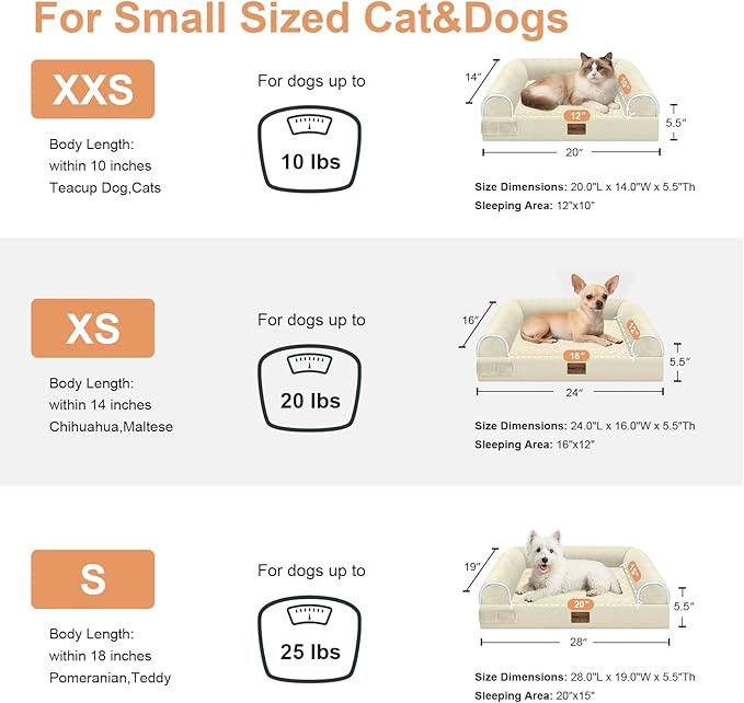 Medium Dog Bed Orthopedic Washable: Beds Bolster Medium Sized Dogs Bed Egg Crate Foam Couch Sofa Waterproof with Removable Cover - Beige