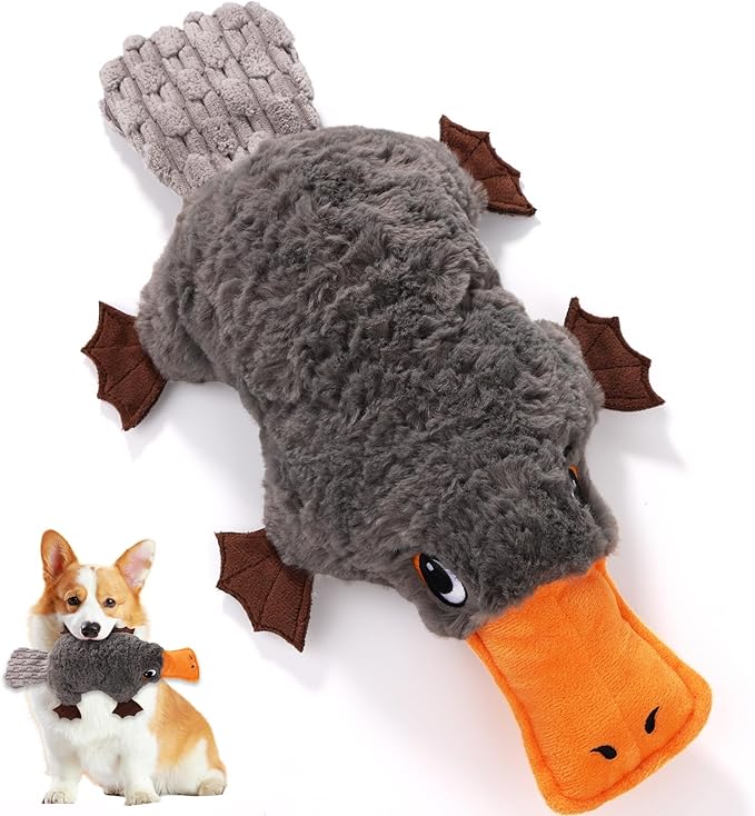 Platypus Dog Toy, Squeaky Interactive Plush Toy with Realistic Sound, Crinkle Paper, Soft & Durable for Indoor or Outdoor Tug of War, Training Reward for Small Medium Large Dogs