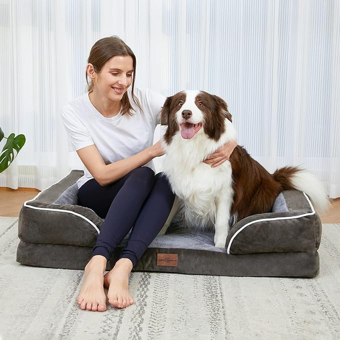 Comfort Expression Orthopedic Dog Bed for Medium Dogs 28x19 Inch, Waterproof Egg Crate Foam Medium Pet Bed with Removable Bolsters, Dog Couch with Washable Cover & Non-Slip Bottom, Dark Green