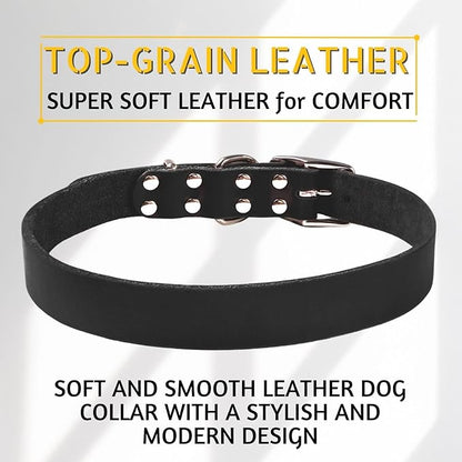 ADITYNA Black XL Leather Dog Collar for Extra-Large Dogs - Classic, Soft, Strong, Heavy Duty, Handmade Top-Grain Leather - for Walking, Training, and Hiking