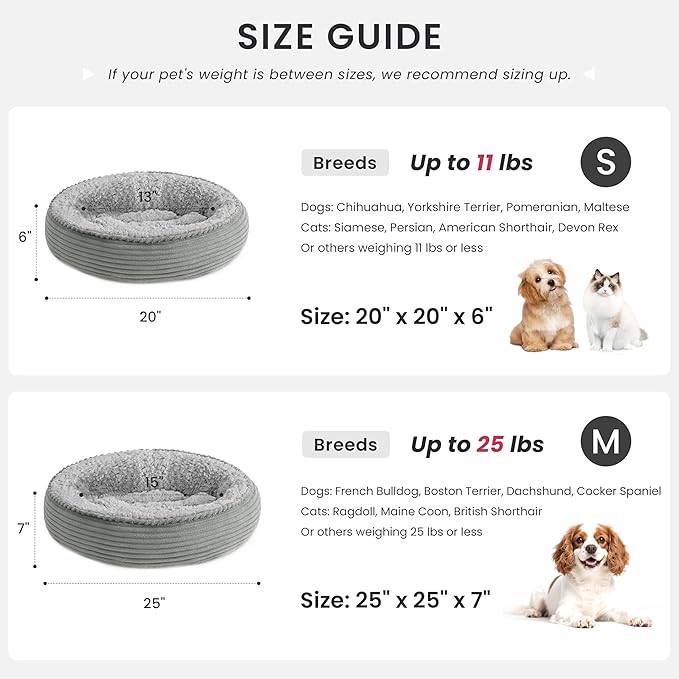 Love's cabin Round Donut Cat and Dog Cushion Bed, 25in Pet Bed for Small or Medium Dogs, Anti-Slip & Water-Resistant Bottom, Soft Durable Fabric Pet Beds, Washable Calming Cat Bed Stripe