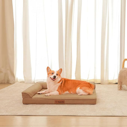Rainmr Orthopedic Dog Bed Medium Size Dog, Memory Foam Dogs Bed for Medium Dogs, Washable and Removable Microsuede Cover, Waterproof Liner, Non-Skid Bottom, 35x23x6 Inches, Khaki
