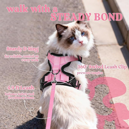 rabbitgoo Cat Harness and Leash for Walking, Escape Proof Soft Adjustable Vest Harnesses for Cats, Easy Control Breathable Reflective Strips Jacket, Pink, M