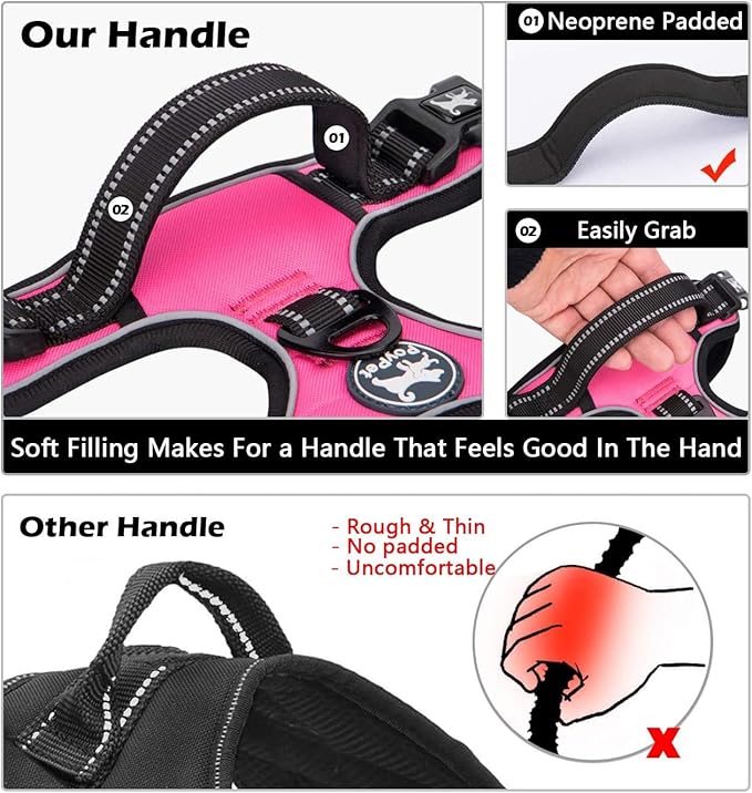 PoyPet Dog Harness and Leash Combo, Escape Proof No Pull Vest Harness, with 5 Feet Leash, Reflective Adjustable Soft Padded Pet Harness with Handle for Small to Large Dogs(Pink,XL)
