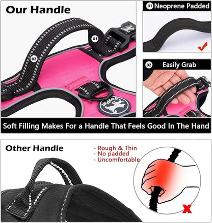 PoyPet Dog Harness and Leash Combo, Escape Proof No Pull Vest Harness, with 5 Feet Leash, Reflective Adjustable Soft Padded Pet Harness with Handle for Small to Large Dogs(Pink,XL)