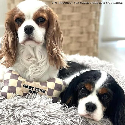 Haute Diggity Dog Checker Chewy Vuiton Bone, Plush Designer Dog Toys with Interactive Squeaker, Stimulating Pet Enrichment, Machine-Washable & Safe Materials for All Breeds, Size Large