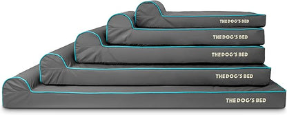 The Dog’s Bed Orthopedic Headrest Dog Bed Large Grey with Blue Trim, Memory Foam, Pain Relief for Arthritis, Hip & Elbow Dysplasia, Post Surgery, Waterproof Washable Cover, Veterinary Approved