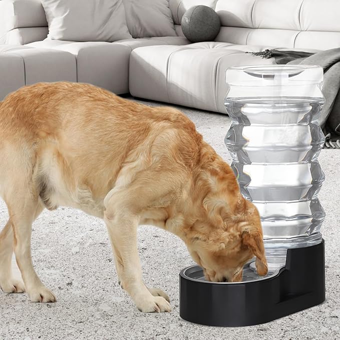 RIZZARI Large Dog Water Dispenser: 9L Black 304 Stainless Steel Gravity Feeder with Filter- Detachable Bowl -Spill-Proof - for Active Large Dog Owners & Multi-Pet Households - Home Garage Balcony