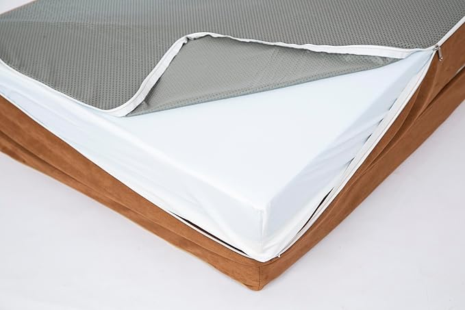 Mama halo Orthopedic Dog Bed with Memory Foam, Waterproof Liner, 3-Sided Bolster Design, Mocca Mousse, Medium, Machine Washable Cover, 34 x 22 Inches