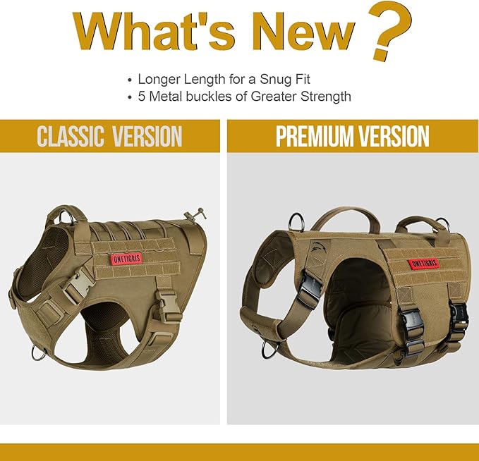 OneTigris Tactical Dog Harness with 5X Metal Buckle,Dog MOLLE Vest with Handle,No Pulling Front Clip,Hook and Loop Panel for Dog Custom Patch