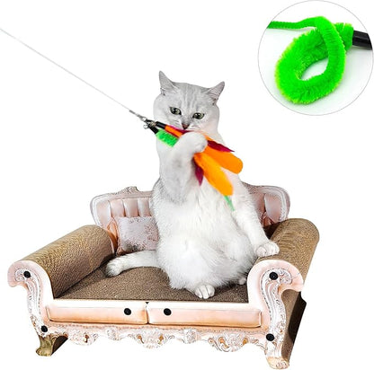 miwoowim Interactive Cat Wand Toy Set – 2 Retractable Wands (38" & 50") with 11 Refills Attachments – Feather Toys, Plush Bird, Worms, Insect & Swallow – Cat Teaser Toys for Indoor Cats & Kittens