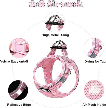 Mercano Soft Mesh Dog Harness and Leash Set, No-Chock Step-in Reflective Breathable Lightweight Easy Walk Vest Harnesses with Safety Buckle for Small Dogs, Cats (Pink, XXS)