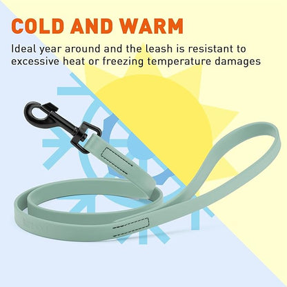 Dogline Biothane Waterproof Dog Leash Strong Coated Nylon Webbing with Black Hardware Odor-Proof Easy to Clean High Performance for Small or Large Dogs Made in USA 4 or 6 ft Lead, Sage Green