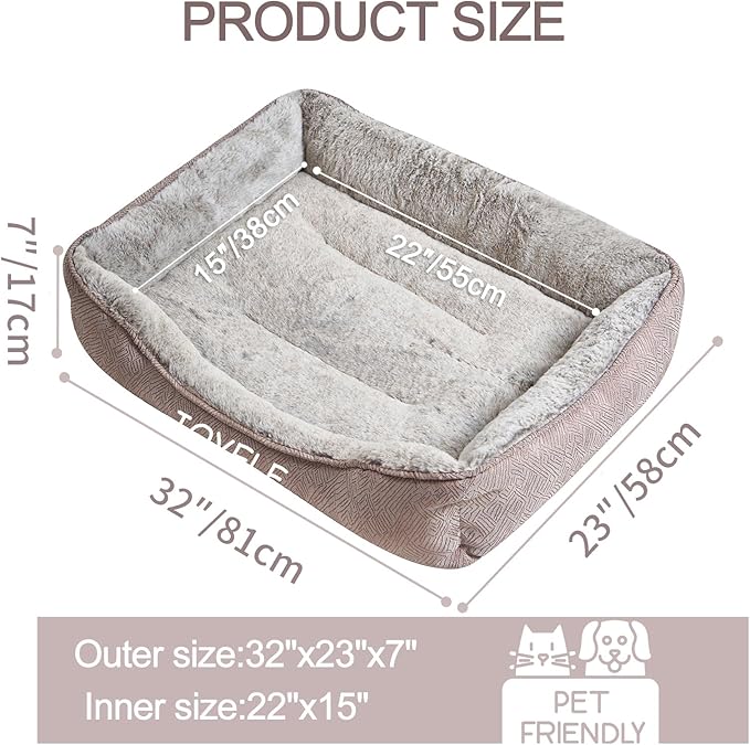 JOYELF Dog Bed Washable Calming Pet Bed, Anti Anxiety Cat Bed & Sofa, Cute Plush Pet Bed for Medium Dog and Cat - Medium Rectangle