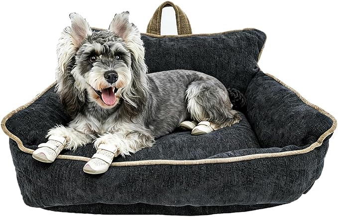 RAFASAFA Small Dog Bed, Washable Pet Bed with Removable Cover, with Sides, Carry Handle & Side Pockets .Plush Chenille Orthopedic Pet Bed Couch for Small Breed Dogs & Cats Calming