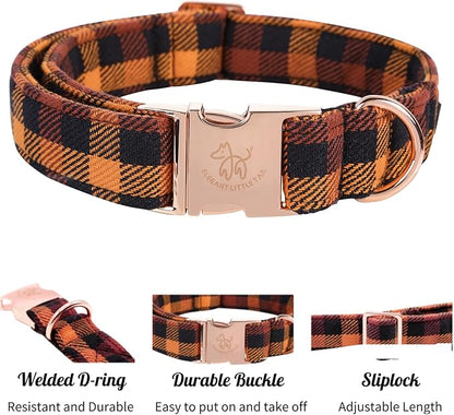 Elegant little tail Fall Dog Collar, Autumn Pet Collar Durable Yellow Plaid Dog Collars Male or Female Holiday Pet Gift Adjustable Dog Collar for X-Small Dogs