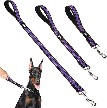 PUPTECK Reflective Short Dog Leashes - 3 Packs 2.5ft/ 1.5ft/ 1ft Nylon Leash with Strong Clip, Soft Padded Handle, Durable Training Leash for Large Small Medium Dogs Walking Outside, Purple