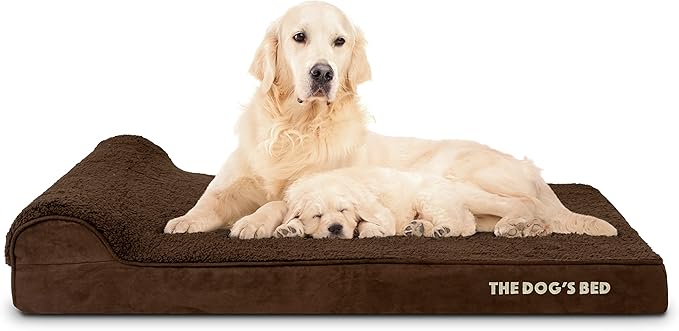 The Dog’s Bed Orthopedic Headrest Dog Bed XL Brown Plush, Memory Foam, Pain Relief for Arthritis, Hip & Elbow Dysplasia, Post Surgery, Lameness, Waterproof Washable Cover, Veterinary Approved
