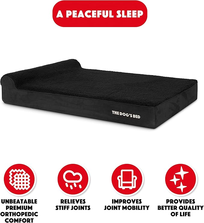 The Dog’s Bed Orthopedic Headrest Dog Bed XXL Black Plush, Memory Foam, Pain Relief for Arthritis, Hip & Elbow Dysplasia, Post Surgery, Lameness, Waterproof Washable Cover, Veterinary Approved
