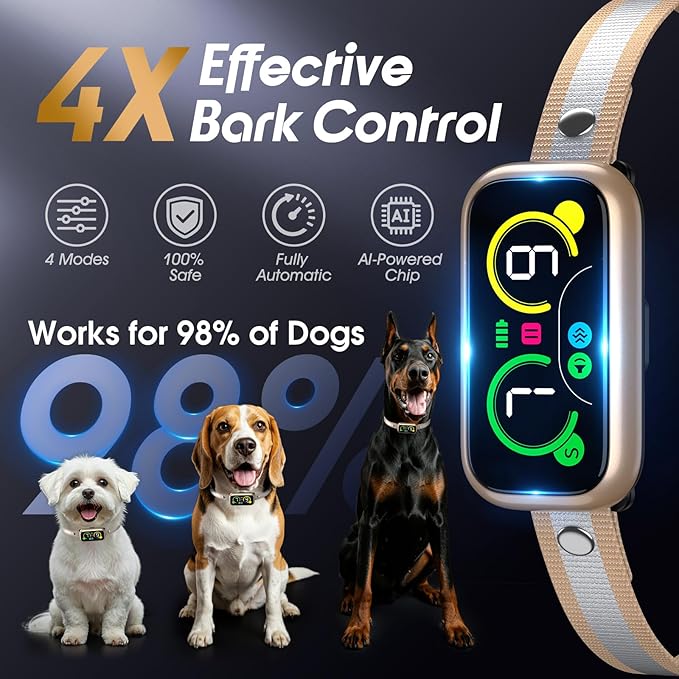 Kollgux Dog Bark Collar Pro, Instant Bark Solution, Smart Anti Barking Device with 4 Correction Modes, Fast-Acting Barking Collar for for Large Medium Small Dogs 5-150lbs, Ideal for Home & Outdoor Use