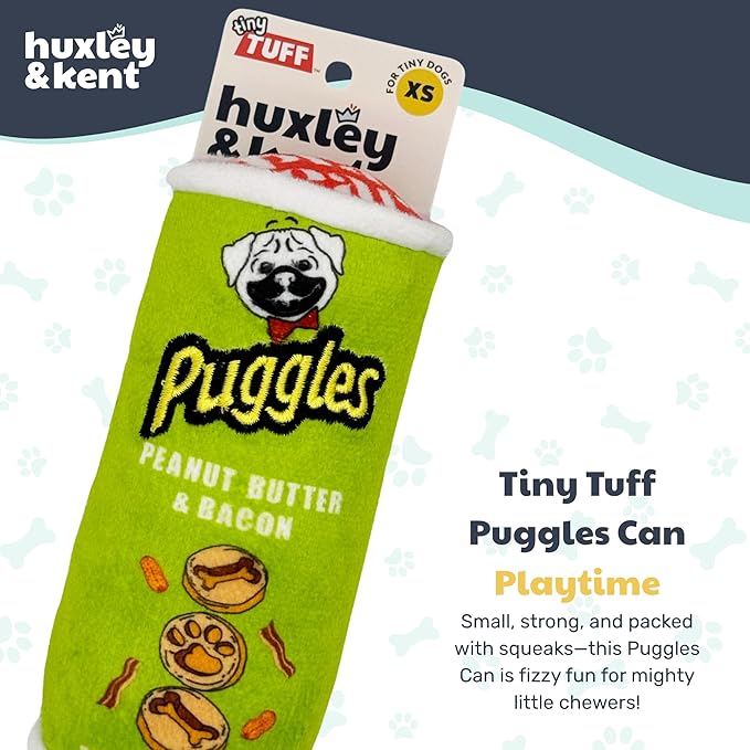 Huxley & Kent Funny Dog Toy w/Squeaker – Power Plush Squeaky Dog Toys for Small Dogs – Durable Small Stuffed Animal for Indoor Play & Fetch - Tiny Tuff Puggles Can