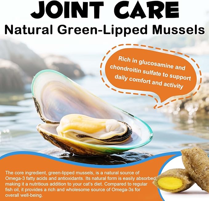 Ruduwu Hip & Joint Bites for Cats - Chicken Flavored Glucosamine Joint Supplement for Cats - Cat Joint Supplement for HIPS & Joints, Cat Arthritis Pain Relief, with Green Lipped Mussel, 3.7 oz