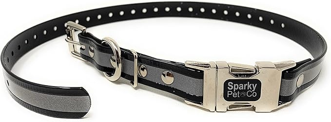 Sparky Pet Co - Apollo ECollar Replacement Strap - Dog Collar - Waterproof - Adjustable - Double Buckle - Quick Snap Metal Clasp - for Invisible Fence Systems - 3/4" x 28" (Reflective Black)