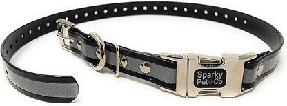 Sparky Pet Co - Apollo ECollar Replacement Strap - Dog Collar - Waterproof - Adjustable - Double Buckle - Quick Snap Metal Clasp - for Invisible Fence Systems - 3/4" x 28" (Reflective Black)