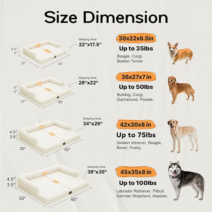 Dog Beds Large Size Dog, Waterproof Memory Foam Large Dogs Bed with Sides, Non-Slip Bottom and Orthopedic Foam Pet Couch Bed with Washable Removable Cover