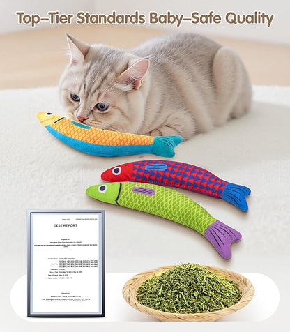 PetBusy Cat Toys with[5000mg A+Natural Catnip &Silvervine] [Baby Grade] Interactive Soft Chew Kicker Cat Toys for Indoor Cats & Kittens, [Crinkle &Bell] Fish Sound Toy, Drives Bored Cat Crazy with Fun