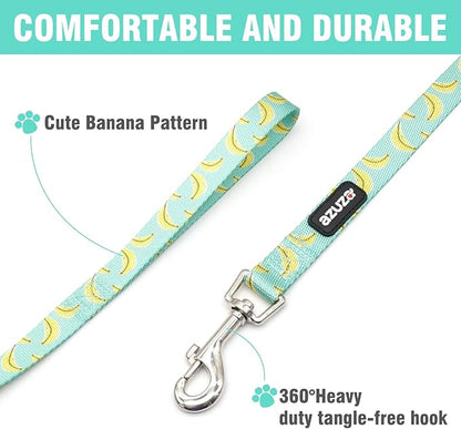 azuza Dog Collar and Leash Set, Cute Patterns on Nylon Collar and Matching Leash, Great Option for Medium Dogs