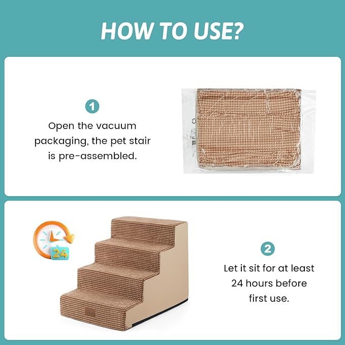 COZY KISS Dog Stairs for Small Dogs, 17.7" Extra Wide Right-Angle Pet Stairs for Couch and Beds, Anti-Slip Dog Steps for Old Cats and Lowrider, 17.7x23.6x17.7 inch,Light Brown
