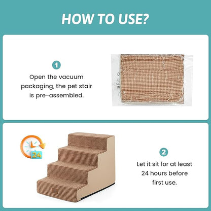 COZY KISS Dog Stairs for Small Dogs, 17.7" Extra Wide Right-Angle Pet Stairs for Couch and Beds, Anti-Slip Dog Steps for Old Cats and Lowrider, 17.7x23.6x17.7 inch,Light Brown