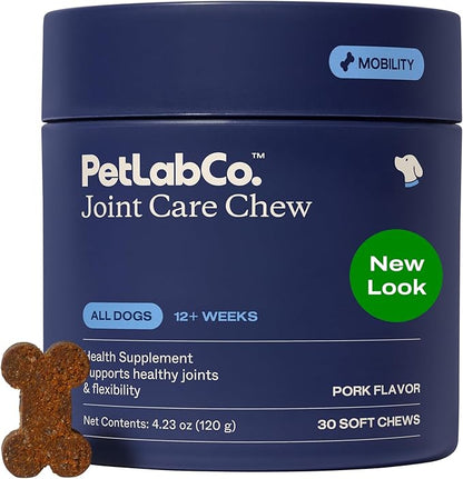Petlab Co. Joint Care Chews for Dogs - High Levels of Glucosamine, Green Lipped Mussels, Omega 3 and Turmeric - Hip and Joint Supplement for Dogs to Actively Support Mobility, Packaging May Vary