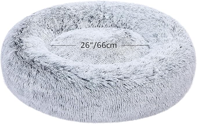 Amazon Basics Donut Pet Bolster Faux Fur Bed for Dog, Grey, 36" x 36"