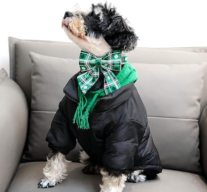 Lionet Paws St Patricks Day Dog Collar with Bowtie, Irish Green Shamrock Clover Sailor Bow Collar with Metal Buckle for Dogs, Adjustable Cute Dog Collar Girl, M, Neck 13.5-22 in