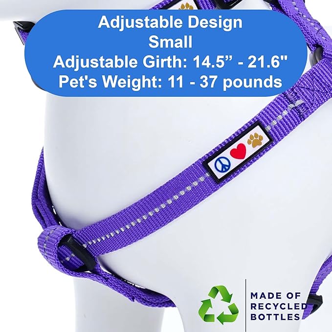Pawtitas Recycled Reflective Step-in Dog Harness – Adjustable No-Pull Vest for Puppies to Seniors, Safe & Comfortable S Purple