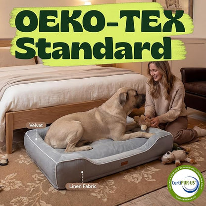 XXL Orthopedic Dog Couch Bed 48",Cooling Gel & Egg-Crate Memory Foam Dog Bed for Extra Large Dogs,Waterproof Removable Cover with High Resilience Bolster,Ideal for Senior Pets with Joint Pain,Grey