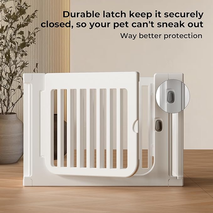 Jatindear 23.6“ H Plastic Dog Playpen, 7 Panels Expandable & Durable Pet Fence - Indoor & Outdoor Portable with Secure Locking Door, Durable Safety Play Pen with Puppy, Cat, Small Animal(White)