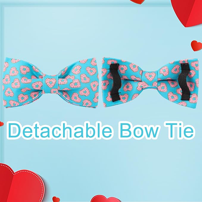 Valentine’s Day Dog Collar with Bow Tie,Donut Heart Bowtie Collar with Metal Buckle,Valentine’s Day Gift Pet Collar for Puppy Girl Boy Dog or Cat, Comfortable Dog Collar, XS, Neck 8-12in