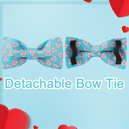 Valentine’s Day Dog Collar with Bow Tie,Donut Heart Bowtie Collar with Metal Buckle,Valentine’s Day Gift Pet Collar for Puppy Girl Boy Dog or Cat, Comfortable Dog Collar, XS, Neck 8-12in