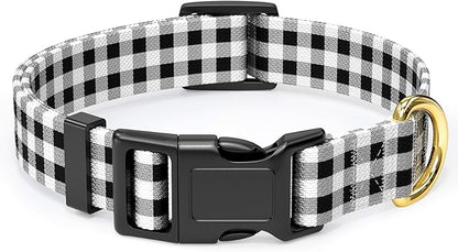 Rnivvi Dog Collar for Large Dogs, Cute Heavy Duty Adjustable Puppy Collar with Quick Release Buckle for Boy Girl & Female, Pet Accessories for Walking Running, L Length 1" Width, Black White Tartan
