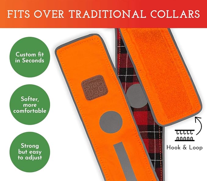 SPOT THE DOG! Reflective Dog Collar - Adjustable Pet Collars, Safe, Durable, Comfortable Dog Walking Accessories for Large Dog, Hunting Dog, Puppy, Boy, Girl Dog Collars (Blaze Orange, Red Plaid, XL)