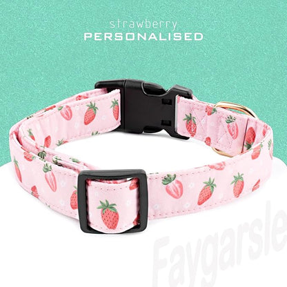 Faygarsle Pink Strawberry Print Cotton Dog Collar for Small, Medium, Large Boys Girls Dogs S