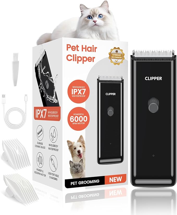 Marvljojo Upgrade Home Professional Dog Grooming Kit Clipper for Matted & Long Hair, Cordless Pet Shaver Low Noise USB Rechargeable for Cats, Small&Medium Dogs, Handy Pet Hair Grooming Trimmer, Black