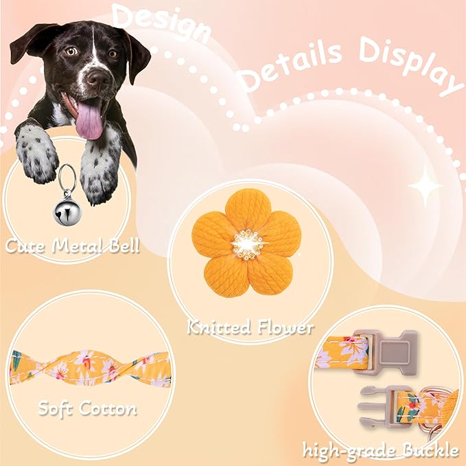 Large Dog Collar with Flower, Dog Collars for Large Dogs Collar for Girl Cute Dog Collar with Bell, Adjustable Length