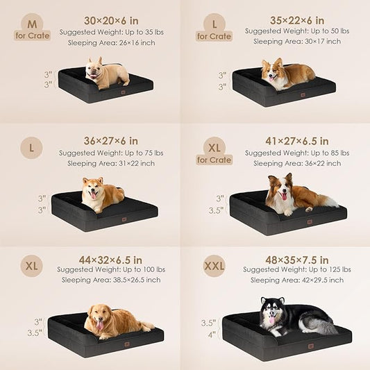 EHEYCIGA Large Dog Bed Memory Foam for Crate, Orthopedic Dog Bed Large Size Dogs with Washable Removable Cover, Waterproof Pet Sofa Couch with Nonskid Bottom, 35x22x6, Black