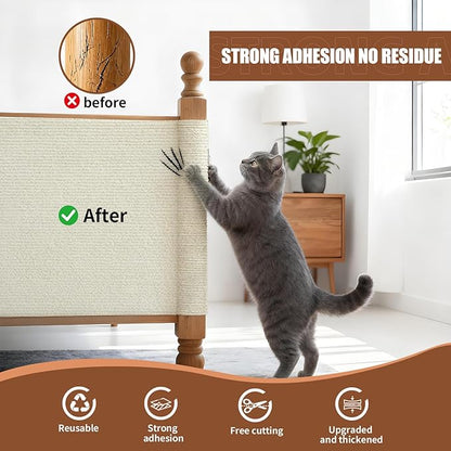 3-in-1 Cat Scratcher & Furniture Protector for Couch Corners,Adhesive Scratch Deterrent Pad with Fasteners for Indoor Cats,Sofa,Armchairs