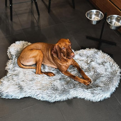 IHAPPYDOG Luxury Faux Fur Orthopedic Dog Bed, Memory Foam Dog Bed for Small, Medium, Large and XL Pets, Fluffy Pet Bed with Waterproof and Washable Cover (Grey, 50"x30")